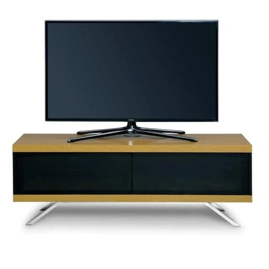 Tavin High Gloss TV Stand With 2 Storage Compartments In Oak_3