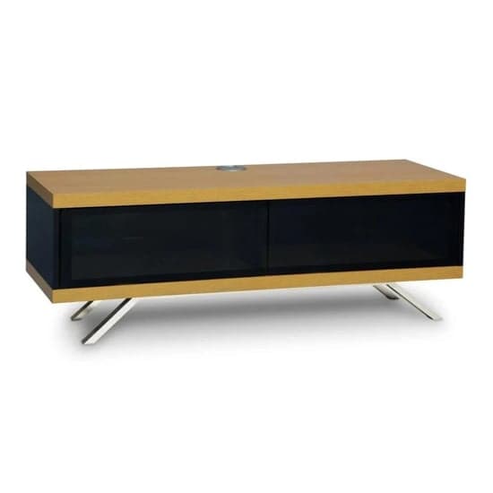 Tavin High Gloss TV Stand With 2 Storage Compartments In Oak_4