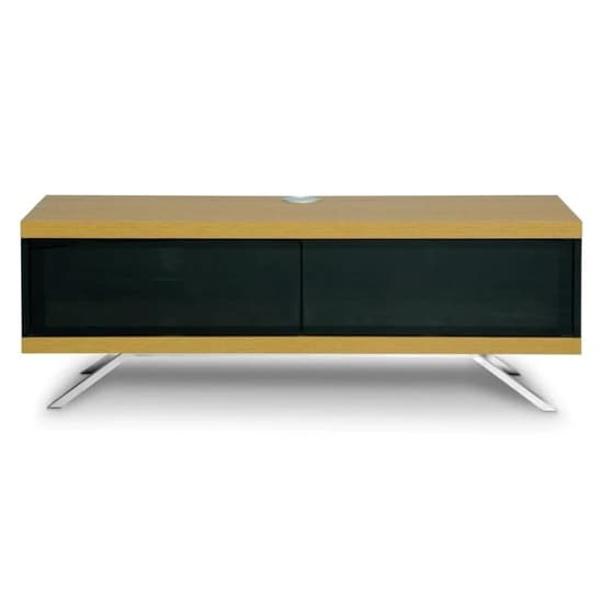 Tavin High Gloss TV Stand With 2 Storage Compartments In Oak_5