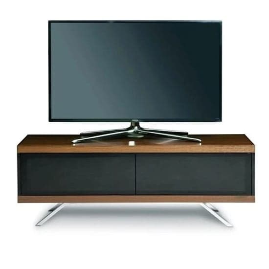Tavin High Gloss TV Stand With 2 Storage Compartments In Walnut_3
