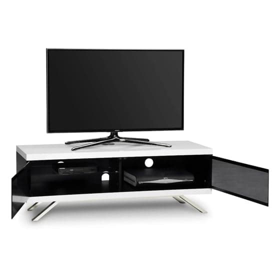 Tavin High Gloss TV Stand With 2 Storage Compartments In White_2