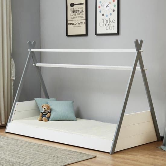 Teepee Wooden Single Bed In White And Grey