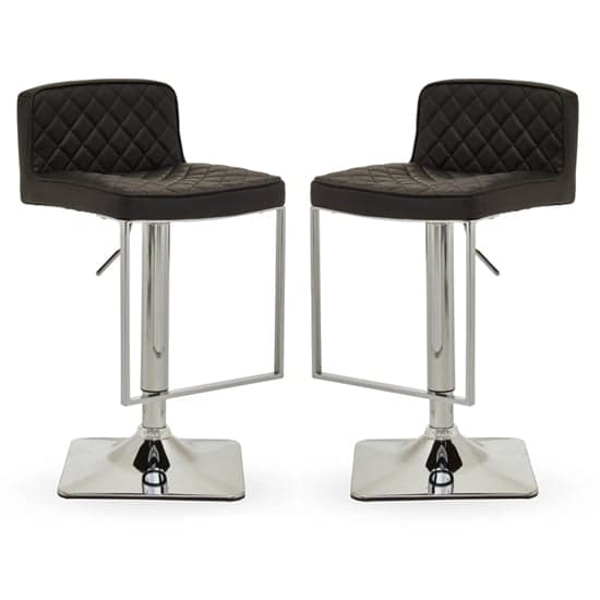 Baino Black Leather Bar Chairs With Chrome Footrest In A Pair_1