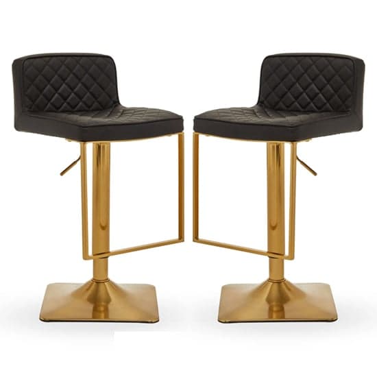 Baino Black Leather Bar Chairs With Gold Footrest In A Pair_1