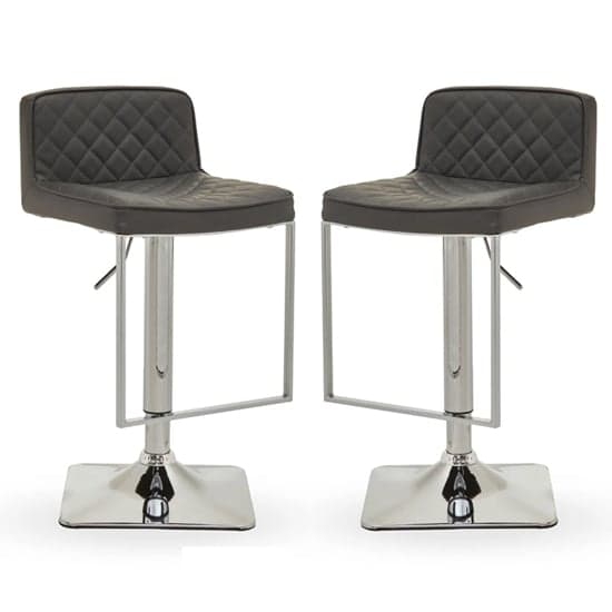 Baino Grey Leather Bar Chairs With Chrome Footrest In A Pair_1