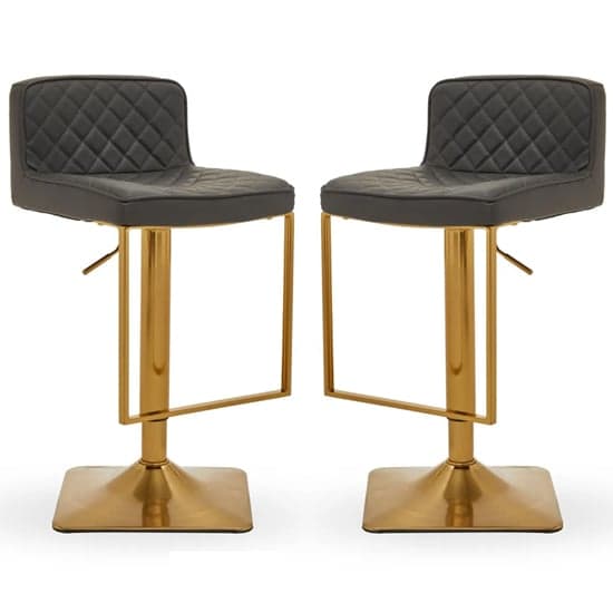 Baino Grey Leather Bar Chairs With Gold Footrest In A Pair_1