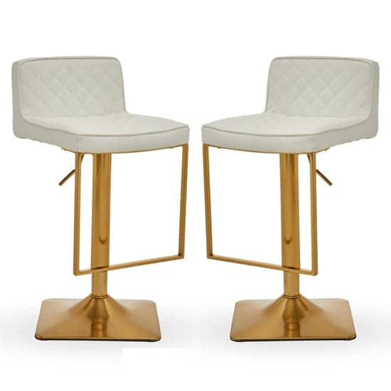 Baino White Leather Bar Chairs With Gold Footrest In A Pair_1