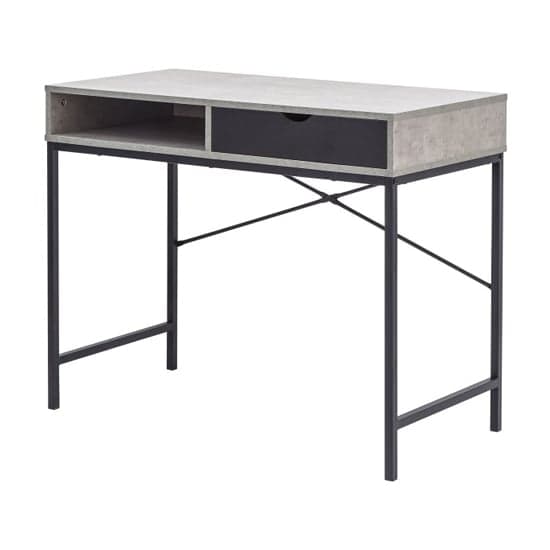 Thrupp Wooden Computer Desk In Concrete And Black Drawer_4