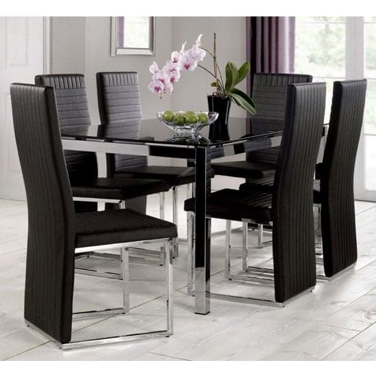 Taisce Glass Dining Set In Black With 4 Chairs_1