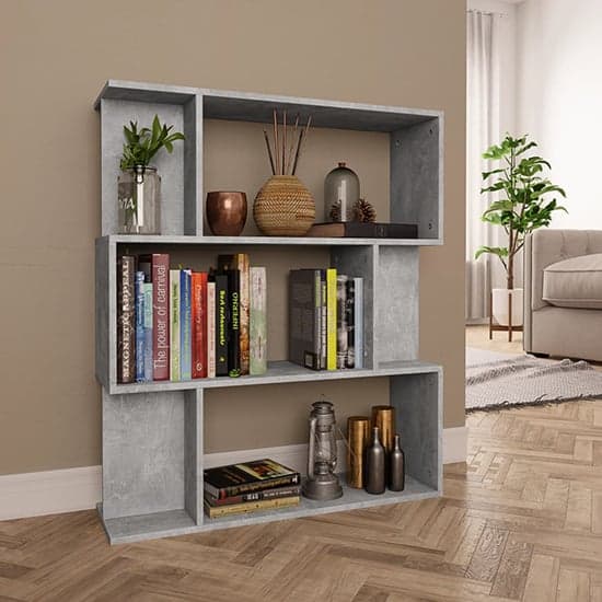 Tenley Wooden Bookcase And Room Divider In Concrete Effect_1