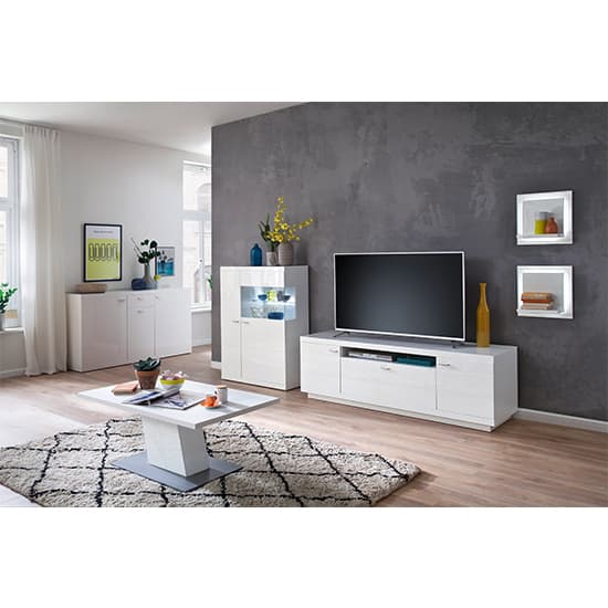 Tepic High Gloss Living Room Furniture Set 2 In White With LED