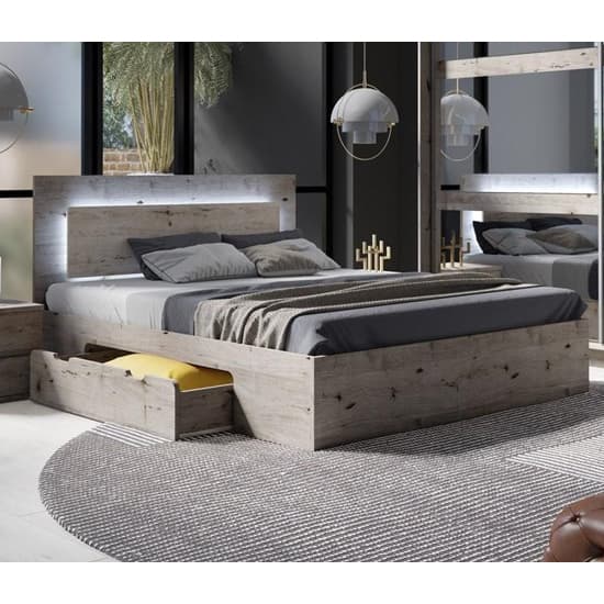 Terni Wooden Divan King Size Bed In Wellington Oak With LED_1
