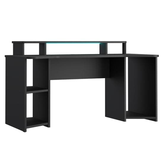 Terni Wooden Gaming Desk With 1 Shelf In Matt Black And LED_2