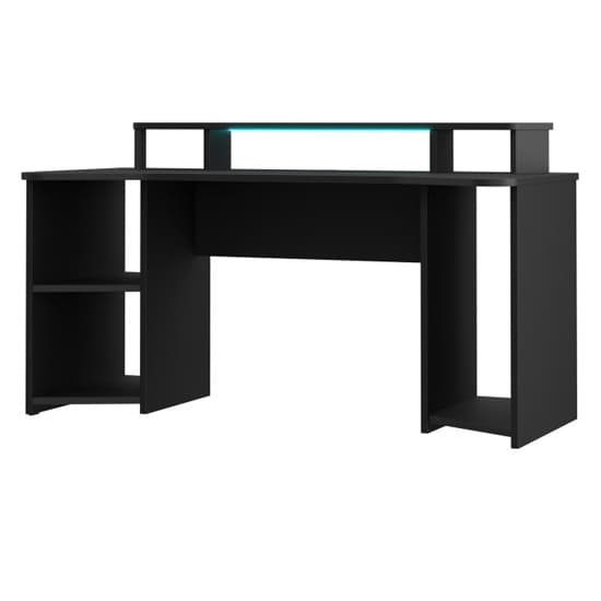 Terni Wooden Gaming Desk With 1 Shelf In Matt Black And LED_4