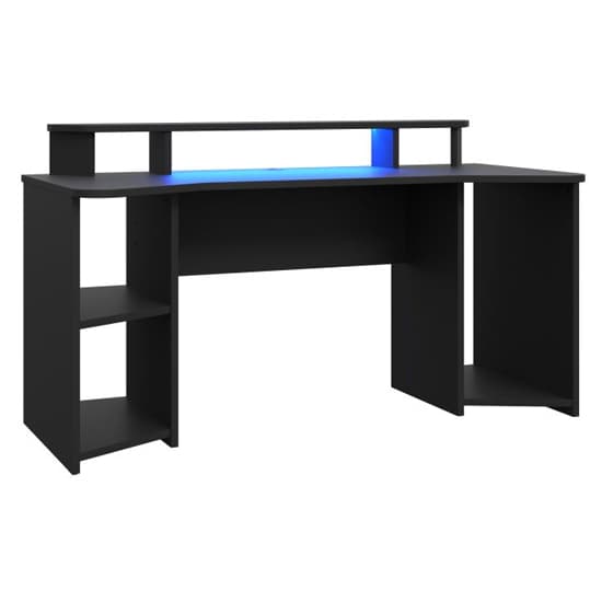 Terni Wooden Gaming Desk With 1 Shelf In Matt Black And LED_5