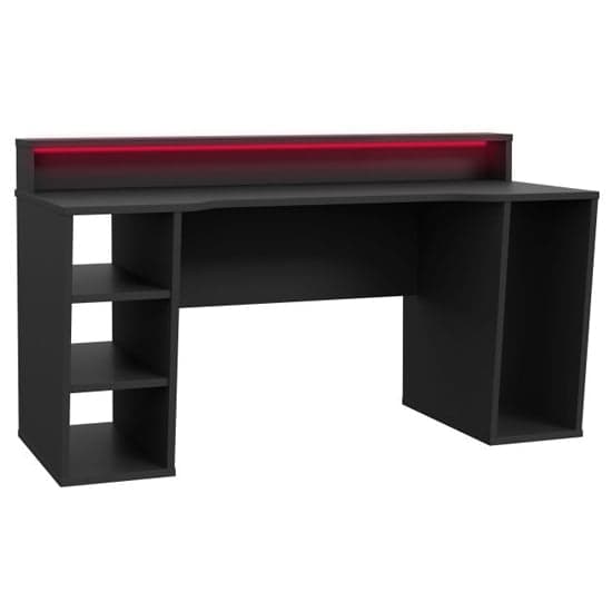 Terni Wooden Gaming Desk With 2 Shelves In Black And LED_2