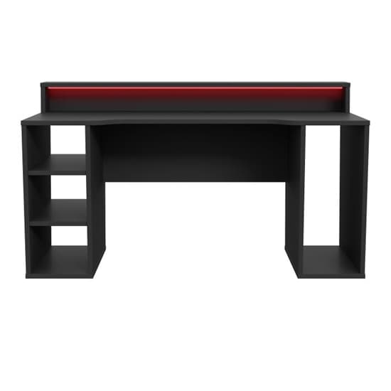 Terni Wooden Gaming Desk With 2 Shelves In Black And LED_3