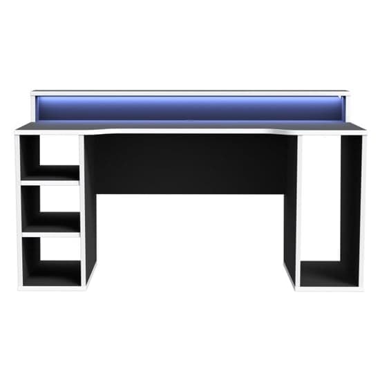 Terni Wooden Gaming Desk In Black With White Trim And LED_3