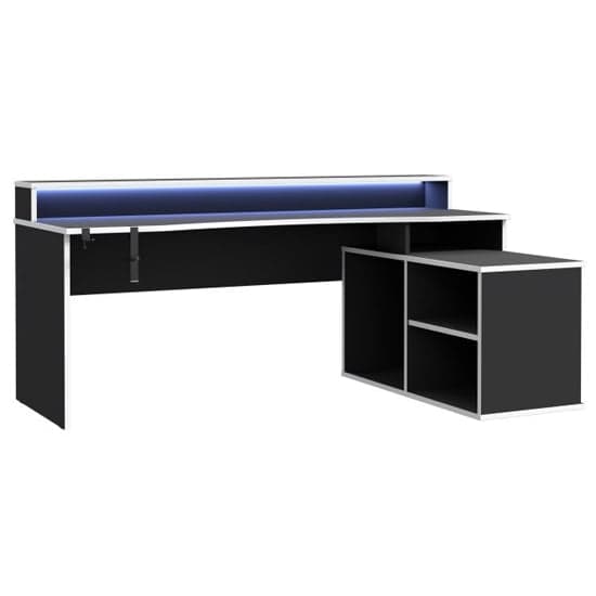 Terni Wooden Gaming Desk Corner In Black With White Trim And LED_2