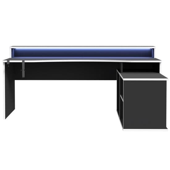 Terni Wooden Gaming Desk Corner In Black With White Trim And LED_3