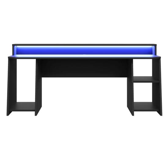 Terni Wooden Gaming Desk In Matt Black With Blue LED_3