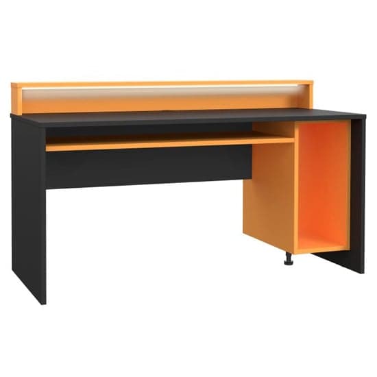 Terni Wooden Gaming Desk In Matt Black And Orange With LED_2
