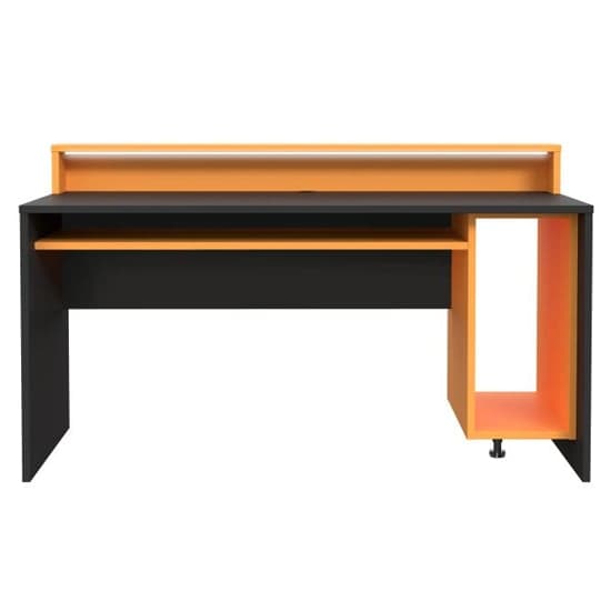 Terni Wooden Gaming Desk In Matt Black And Orange With LED_3