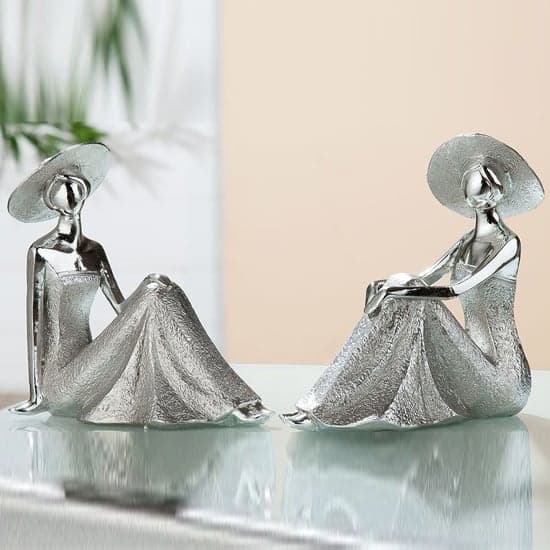 Terrell Polyresin Lady Diva Sitting II Sculpture In Silver_1
