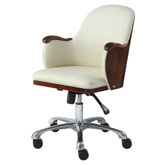 Terrence Faux Leather Office Chair In Cream And Walnut Finish_2