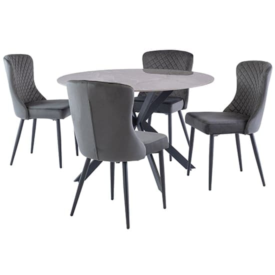 Terri 120cm Grey Marble Dining Table 4 Helmi Graphite Chairs_2