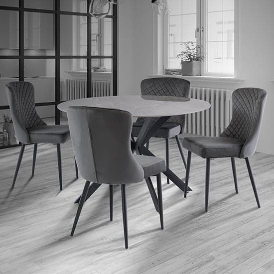 Terri 120cm Grey Marble Dining Table 4 Helmi Graphite Chairs_1