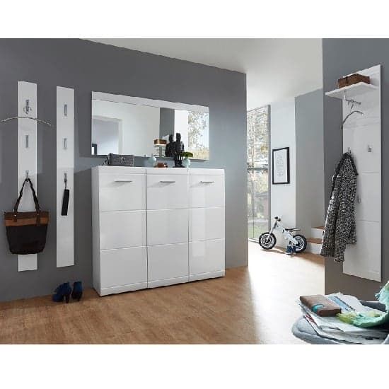 Adrian Large Shoe Cabinet In White Gloss Fronts With 3 Doors_3