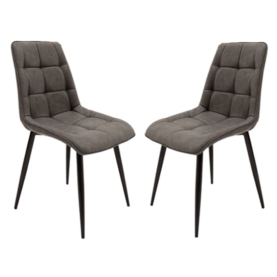 Tessa Grey PU Leather Dining Chairs With Metal Legs In Pair_1