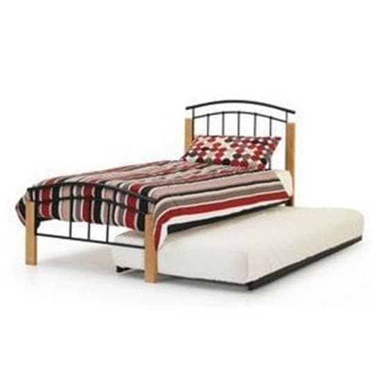 Tetras Metal Single Bed With Guest Bed In Black With Beech Post_2