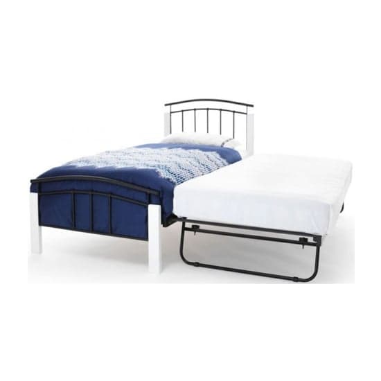 Tetras Metal Single Bed With Guest Bed In Black With White Post_2