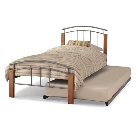 Tetras Metal Single Bed With Guest Bed In Silver With Beech Post_2