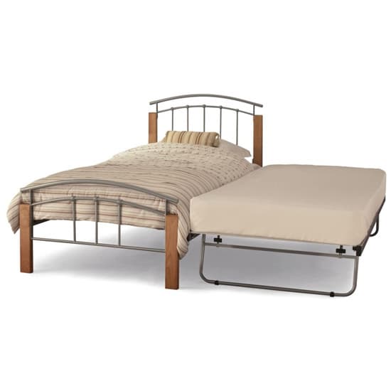 Tetras Metal Single Bed With Guest Bed In Silver With Beech Post_3