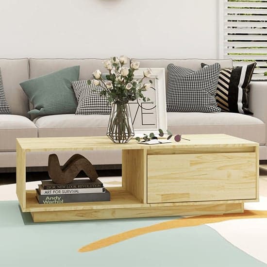 Tevie Solid Pinewood Coffee Table With 1 Door In Natural_1
