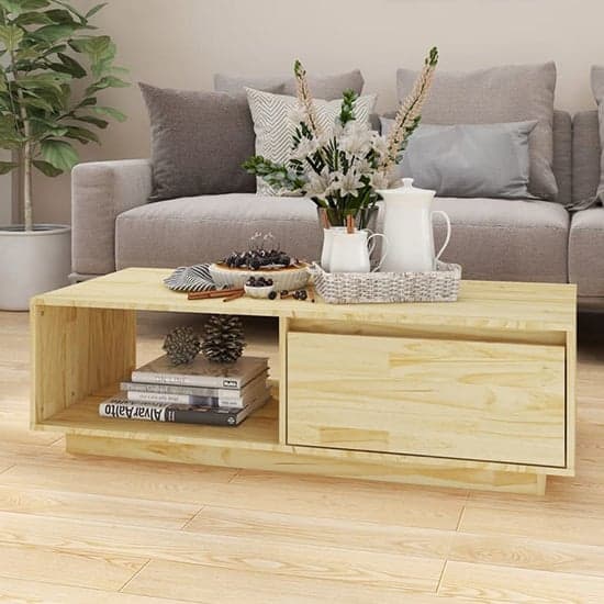 Tevie Solid Pinewood Coffee Table With 1 Door In Natural_2