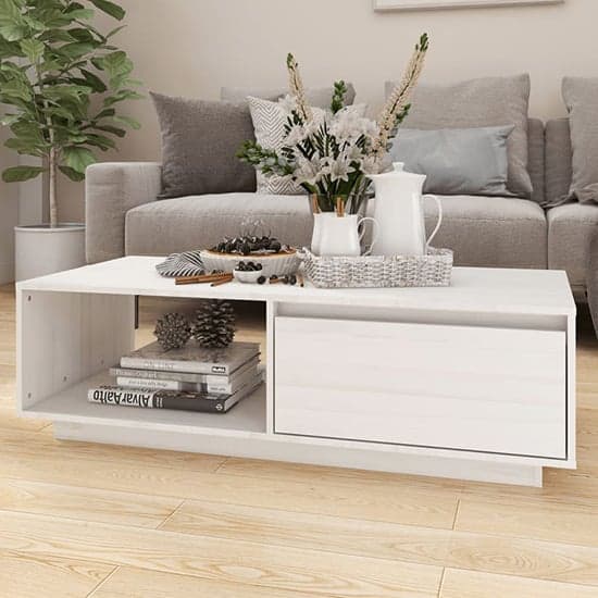 Tevie Solid Pinewood Coffee Table With 1 Door In White_2
