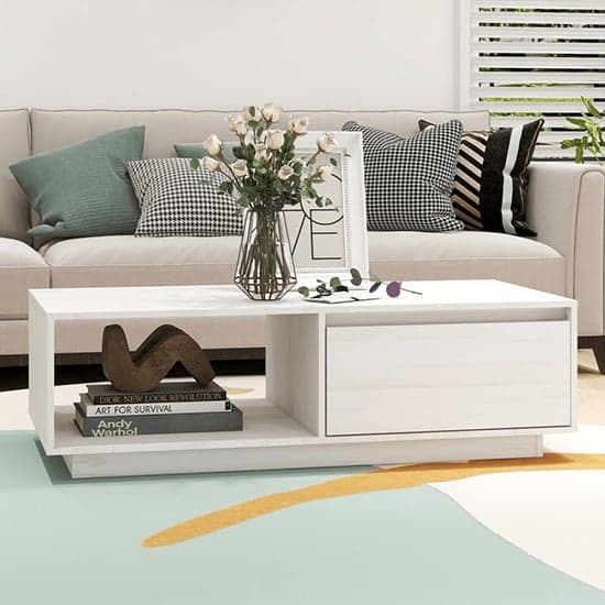 Tevie Solid Pinewood Coffee Table With 1 Door In White_1