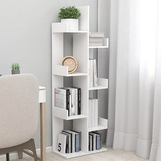 Tevin Wooden Bookshelf With 8 Compartments In White_1