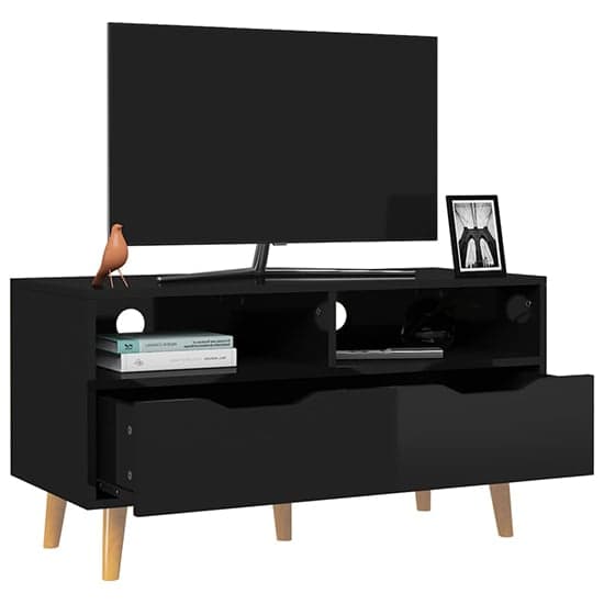 Tevy High Gloss TV Stand With 1 Drawer 2 Shelves In Black_2