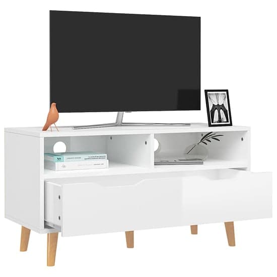 Tevy High Gloss TV Stand With 1 Drawer 2 Shelves In White_2