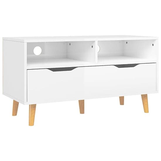 Tevy High Gloss TV Stand With 1 Drawer 2 Shelves In White_3