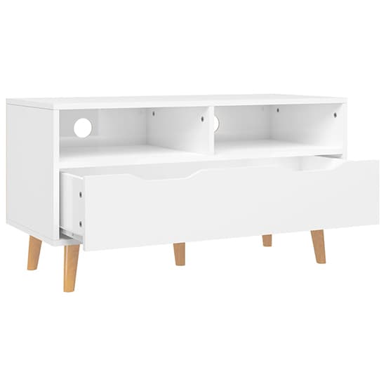 Tevy High Gloss TV Stand With 1 Drawer 2 Shelves In White_4