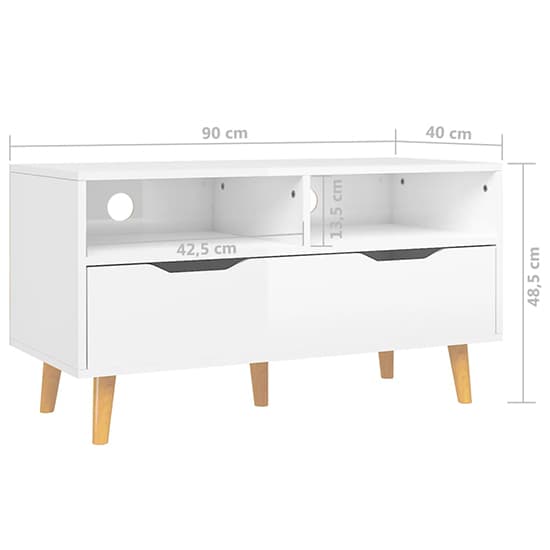 Tevy High Gloss TV Stand With 1 Drawer 2 Shelves In White_5