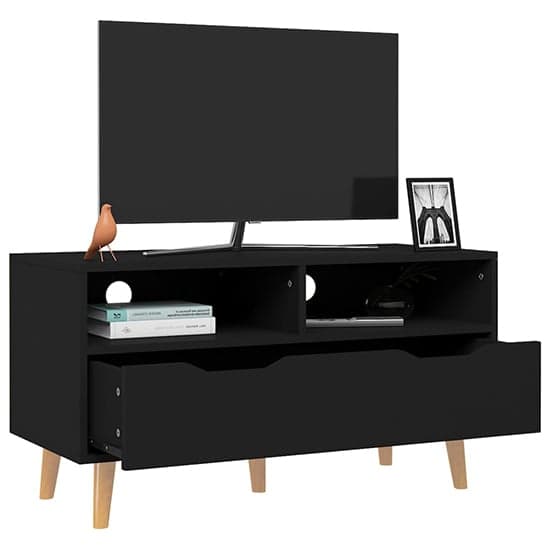 Tevy Wooden TV Stand With 1 Drawer 2 Shelves In Black_2