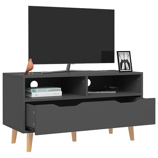 Tevy Wooden TV Stand With 1 Drawer 2 Shelves In Grey_2