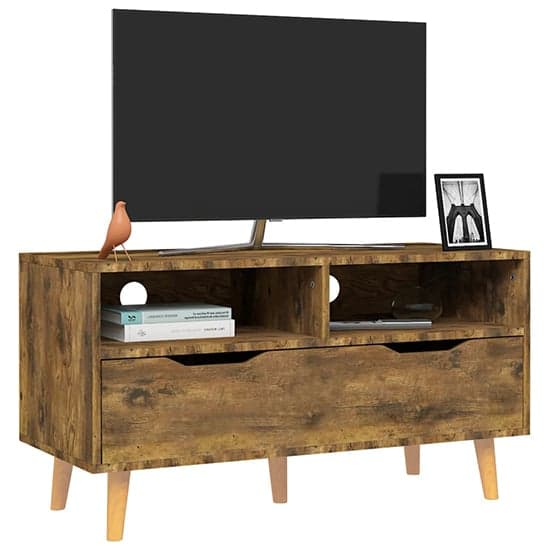 Tevy Wooden TV Stand With 1 Drawer 2 Shelves In Smoked Oak_2